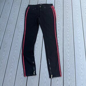 Cooper 9 (Los Angeles) Black Stretch Denim Size 32 Zippered Leg Red Stripe